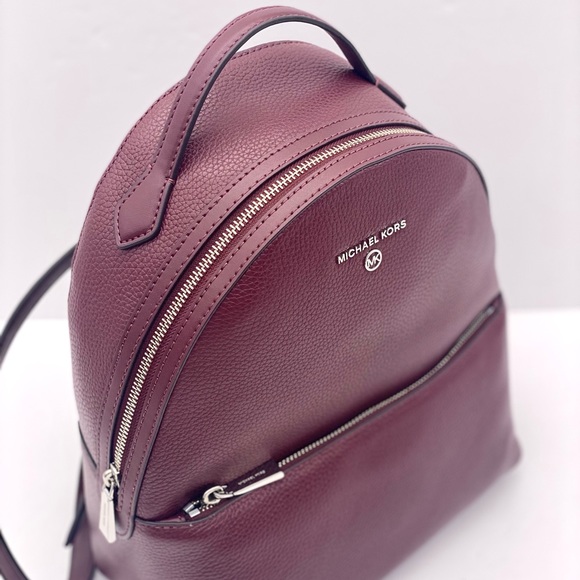 Michael Kors Valerie Medium Pebbled Leather Backpack and Wallet Set Merlot - Picture 9 of 15